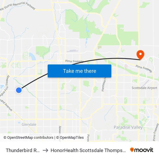 Thunderbird Rd & 70th Av to HonorHealth Scottsdale Thompson Peak Medical Center map