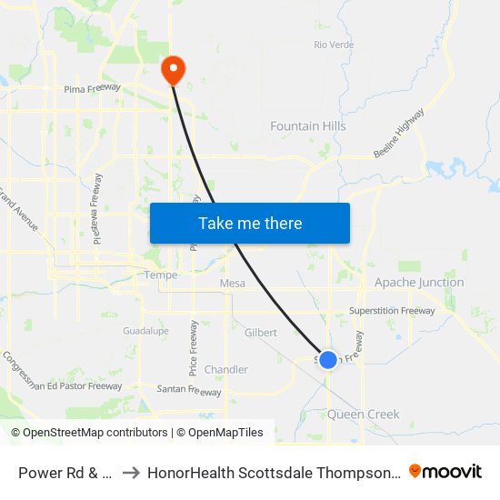 Power Rd & Orchid Ln to HonorHealth Scottsdale Thompson Peak Medical Center map