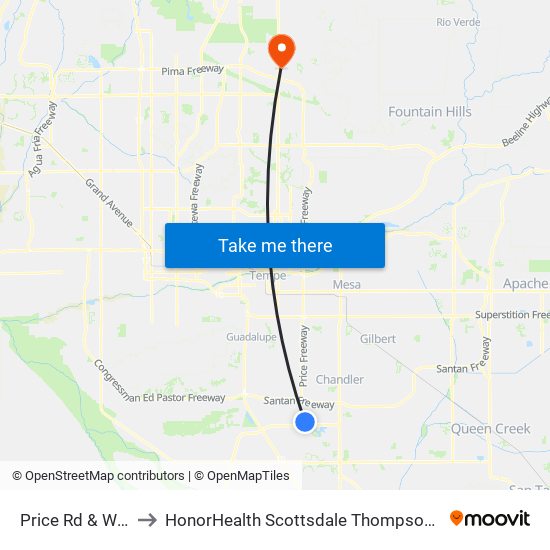 Price Rd & Wells Fargo to HonorHealth Scottsdale Thompson Peak Medical Center map