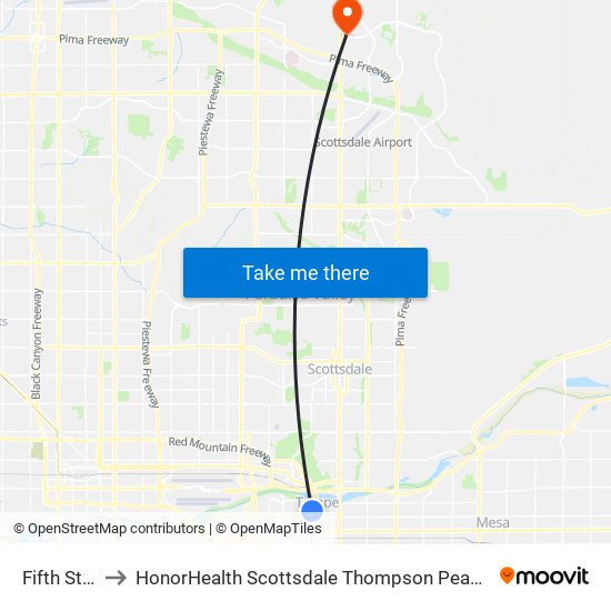 Fifth St/Ash to HonorHealth Scottsdale Thompson Peak Medical Center map