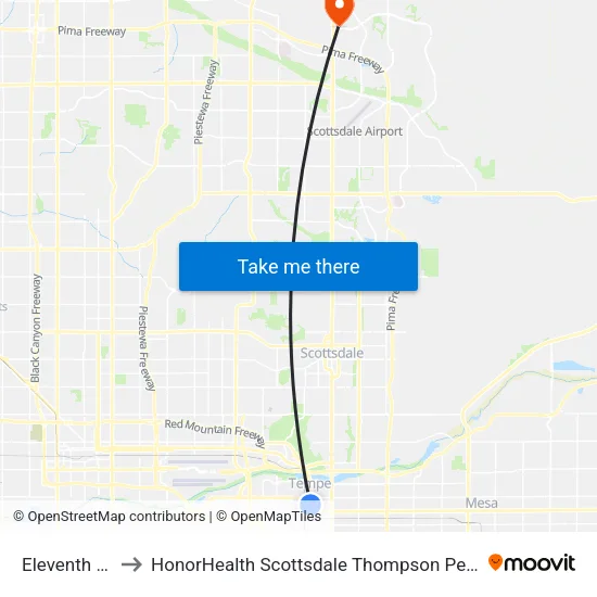 Eleventh St/Mill to HonorHealth Scottsdale Thompson Peak Medical Center map