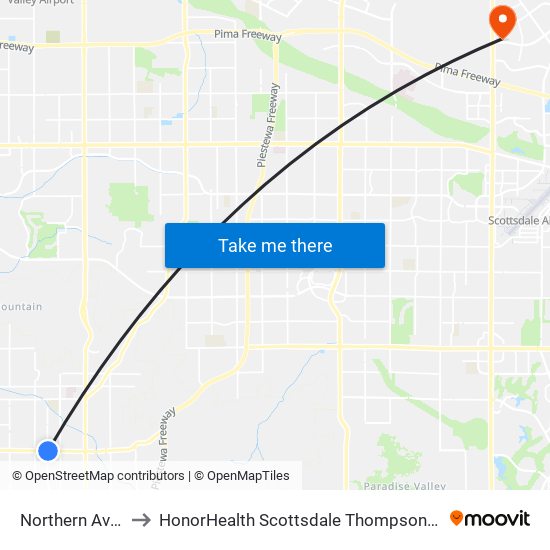 Northern Av & 3rd Av to HonorHealth Scottsdale Thompson Peak Medical Center map