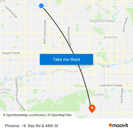 Phoenix to Ray Rd & 48th St map