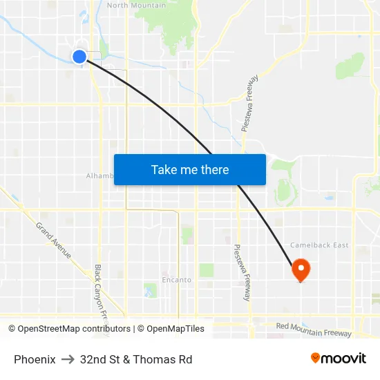 Phoenix to 32nd St & Thomas Rd map