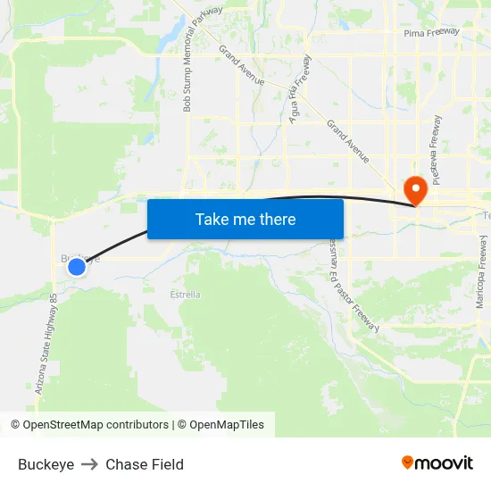 Buckeye to Chase Field map