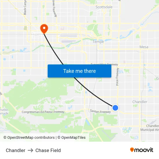 Chandler to Chase Field map