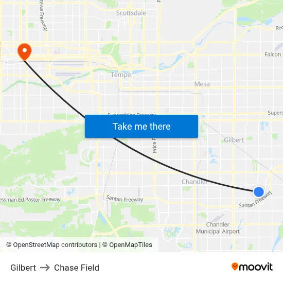 Gilbert to Chase Field map