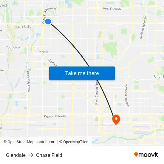 Glendale to Chase Field map