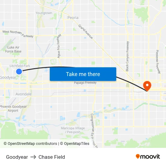 Goodyear to Chase Field map