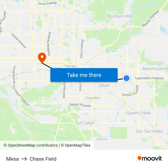 Mesa to Chase Field map