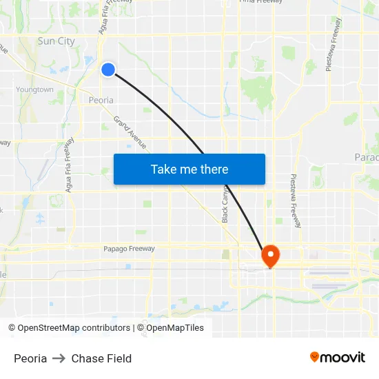 Peoria to Chase Field map