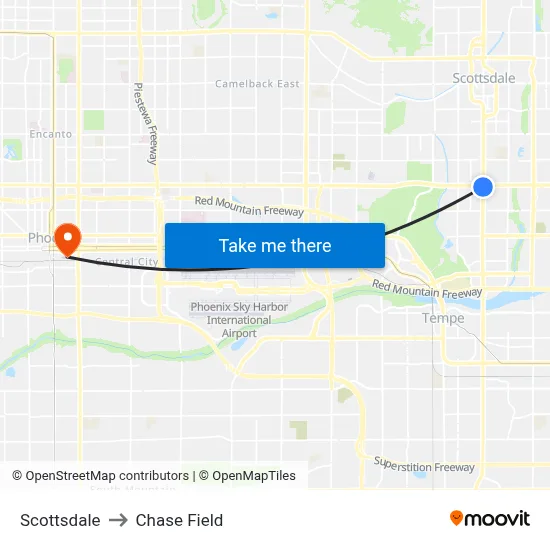 Scottsdale to Chase Field map