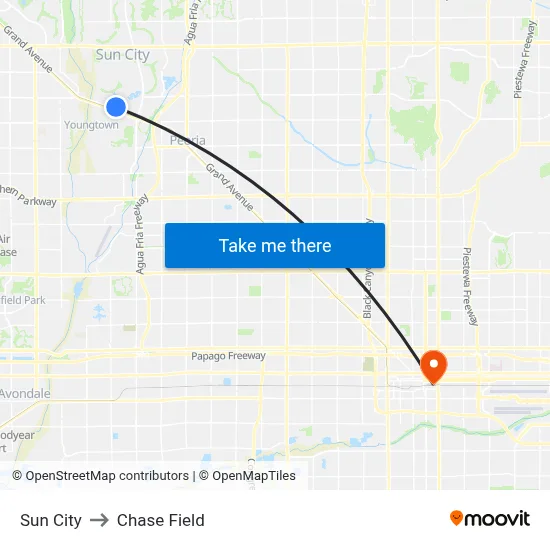 Sun City to Chase Field map