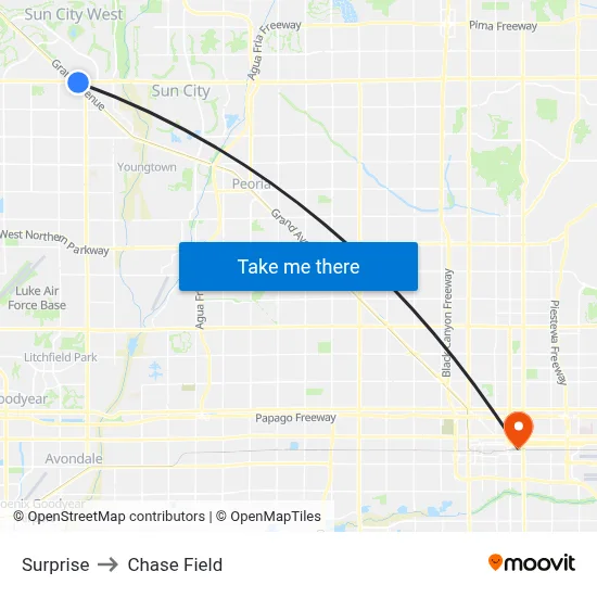 Surprise to Chase Field map