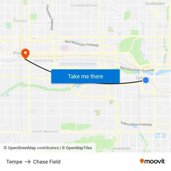 Tempe to Chase Field map