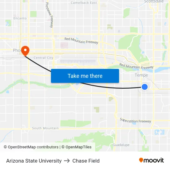 Arizona State University to Chase Field map