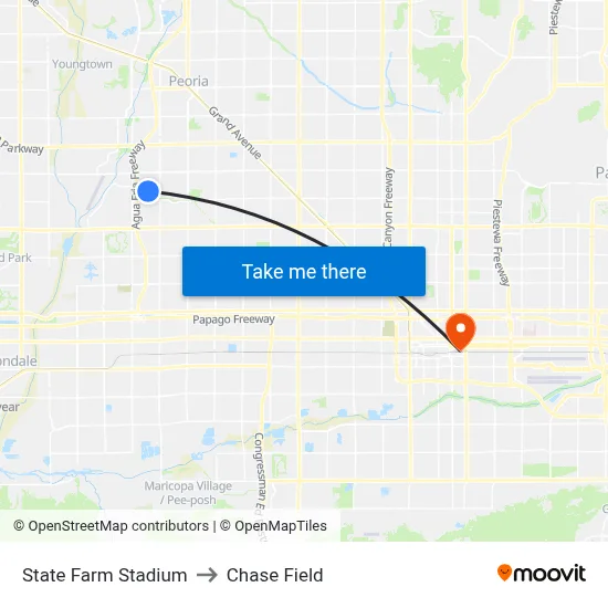 State Farm Stadium to Chase Field map