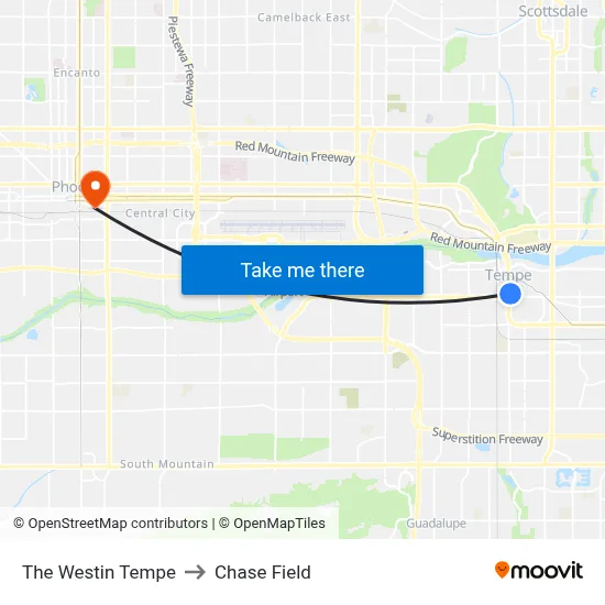 The Westin Tempe to Chase Field map