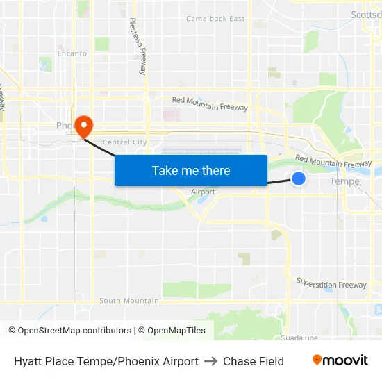 Hyatt Place Tempe/Phoenix Airport to Chase Field map