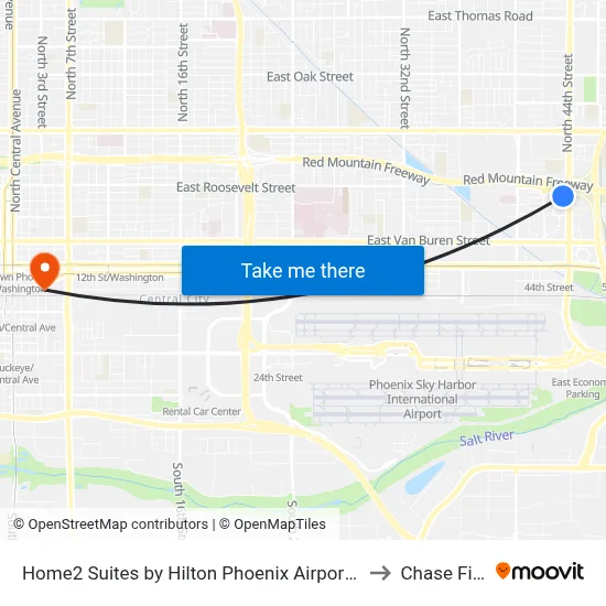 Home2 Suites by Hilton Phoenix Airport North to Chase Field map