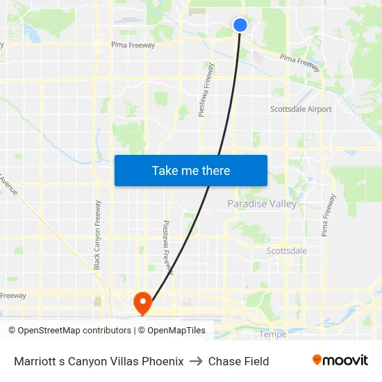 Marriott s Canyon Villas Phoenix to Chase Field map