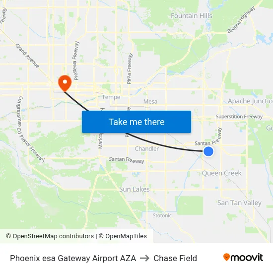 Phoenix esa Gateway Airport AZA to Chase Field map