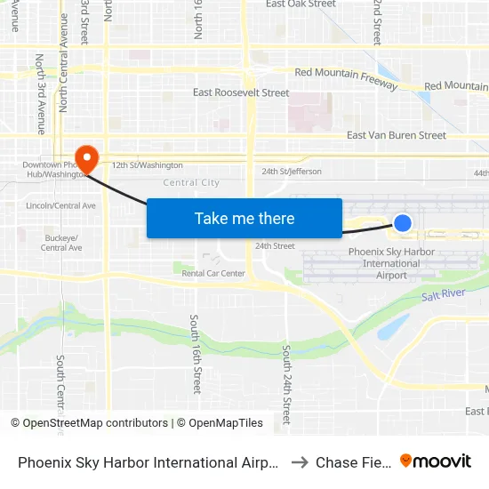 Phoenix Sky Harbor International Airport to Chase Field map