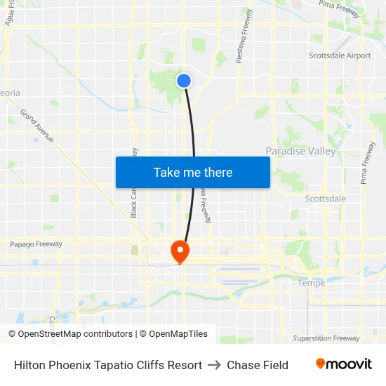 Hilton Phoenix Tapatio Cliffs Resort to Chase Field map