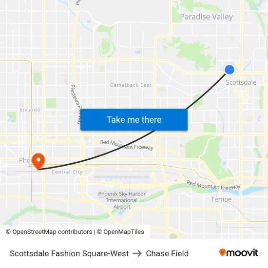 Scottsdale Fashion Square-West to Chase Field map