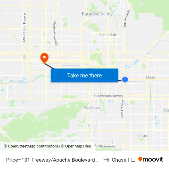 Price–101 Freeway/Apache Boulevard Station to Chase Field map