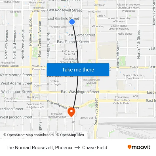 The Nomad Roosevelt, Phoenix to Chase Field map