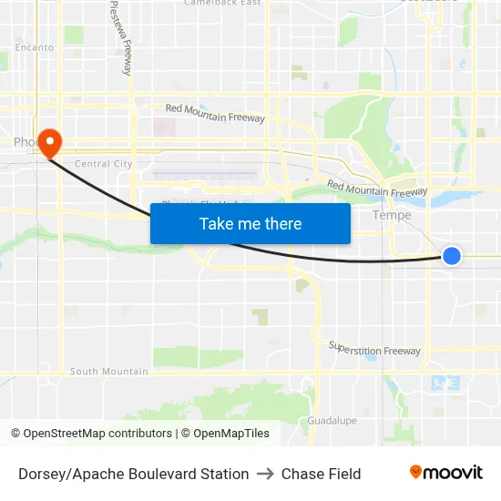 Dorsey/Apache Boulevard Station to Chase Field map