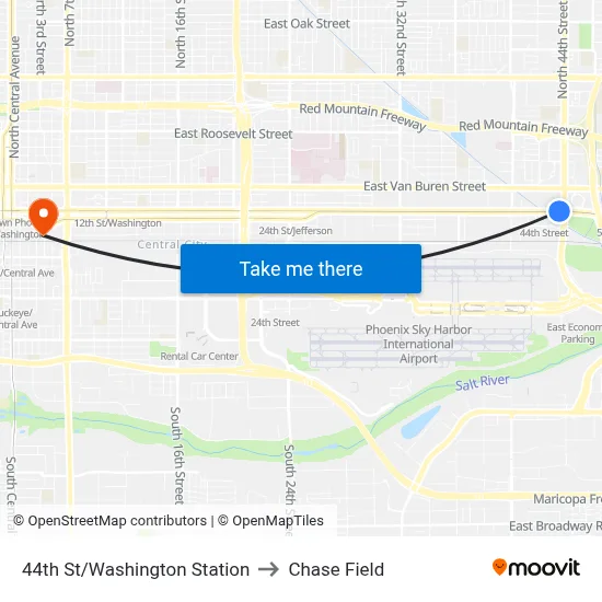44th St/Washington Station to Chase Field map
