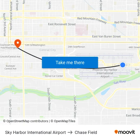Sky Harbor International Airport to Chase Field map