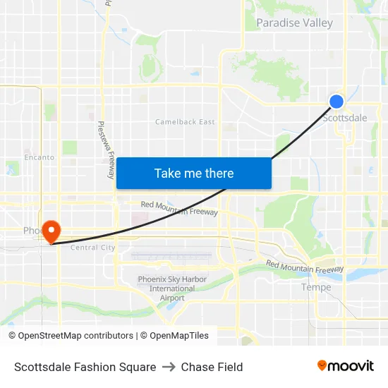 Scottsdale Fashion Square to Chase Field map