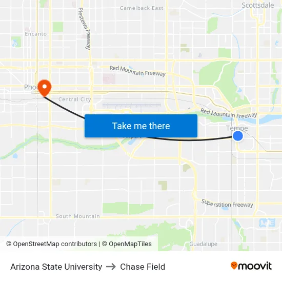 Arizona State University to Chase Field map