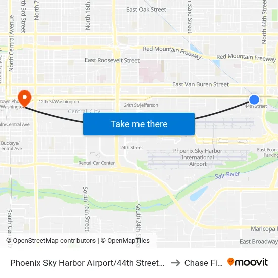 Phoenix Sky Harbor Airport/44th Street Station to Chase Field map