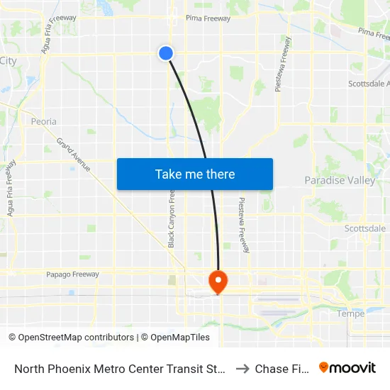 North Phoenix Metro Center Transit Station to Chase Field map