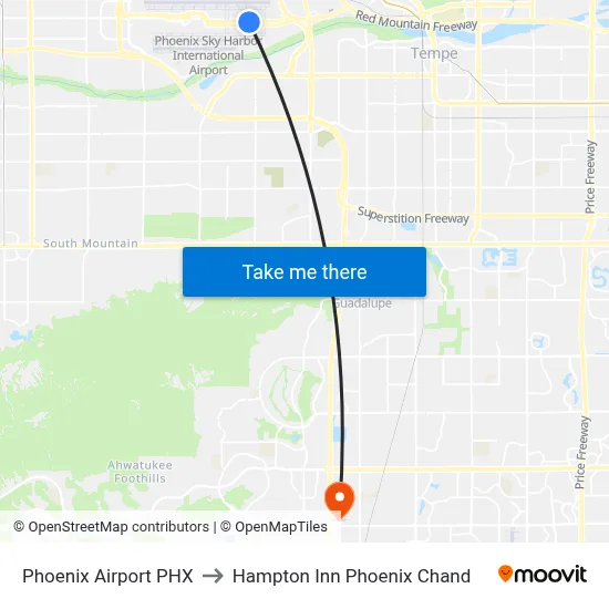 Phoenix Airport PHX to Hampton Inn Phoenix Chand map