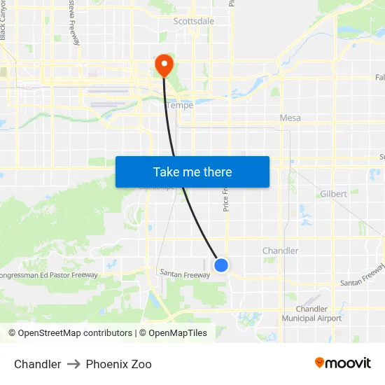 Chandler to Phoenix Zoo map