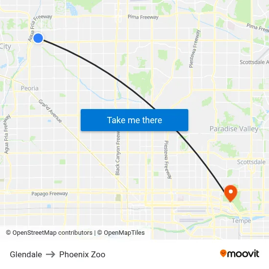 Glendale to Phoenix Zoo map