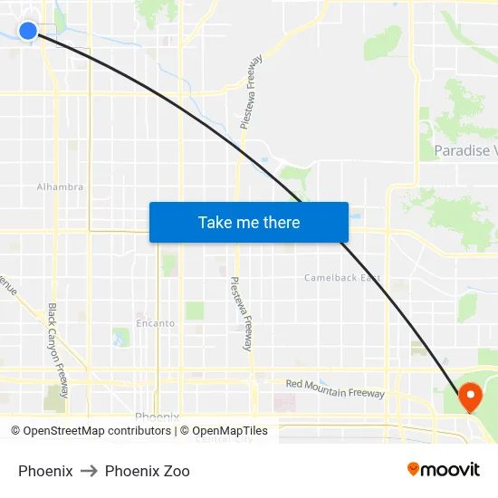 Phoenix to Phoenix Zoo map