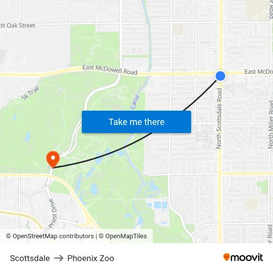 Scottsdale to Phoenix Zoo map