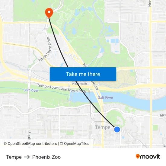 Tempe to Phoenix Zoo map