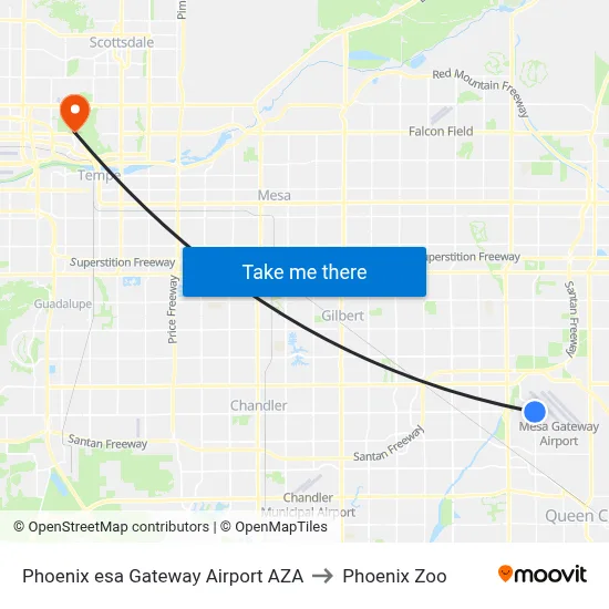 Phoenix esa Gateway Airport AZA to Phoenix Zoo map