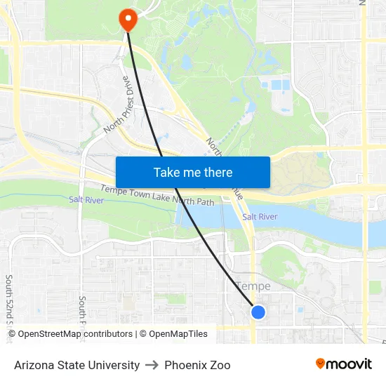 Arizona State University to Phoenix Zoo map