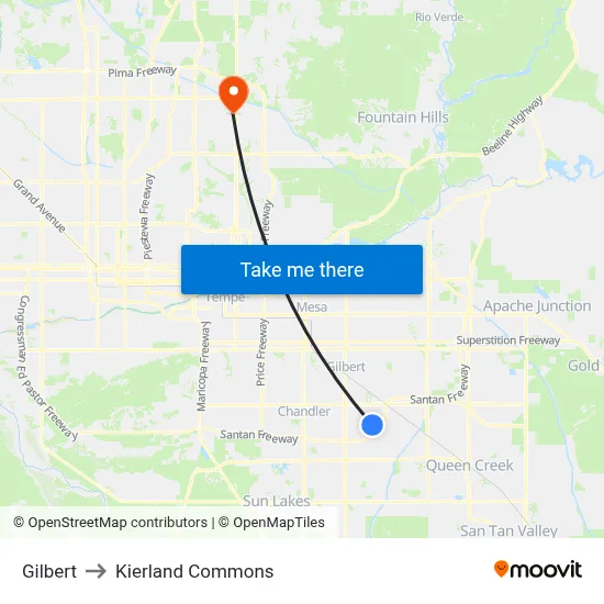 Gilbert to Kierland Commons map