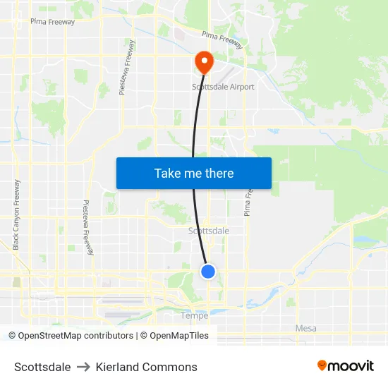 Scottsdale to Kierland Commons map