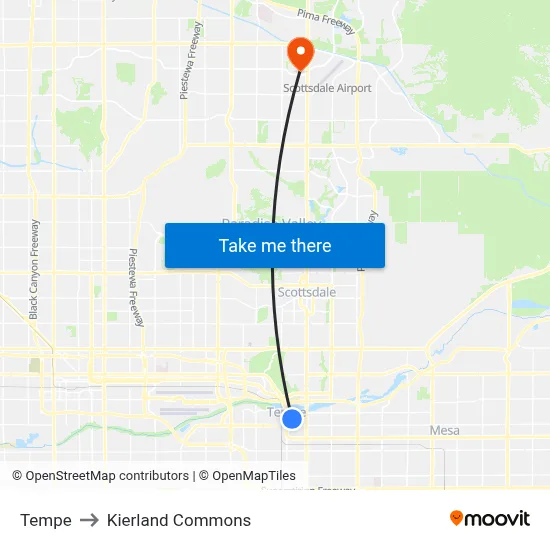Tempe to Kierland Commons map