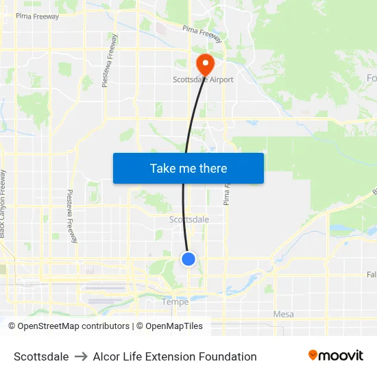 Scottsdale to Alcor Life Extension Foundation map